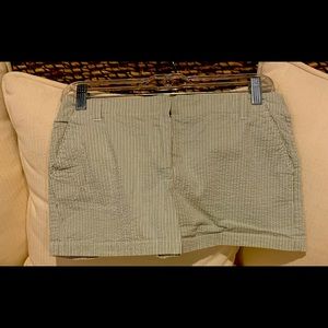 J Crew size 4 Low fit stretch shorts. Small thin green & white pin stripe.